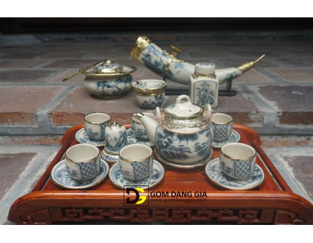 Bộ ấm chén men giả cổ, men rạn bọc đồng dáng quả dưa, chọn bộ Bộ ấm chén men giả cổ, men rạn bọc đồng dáng quả dưa, chọn bộ
